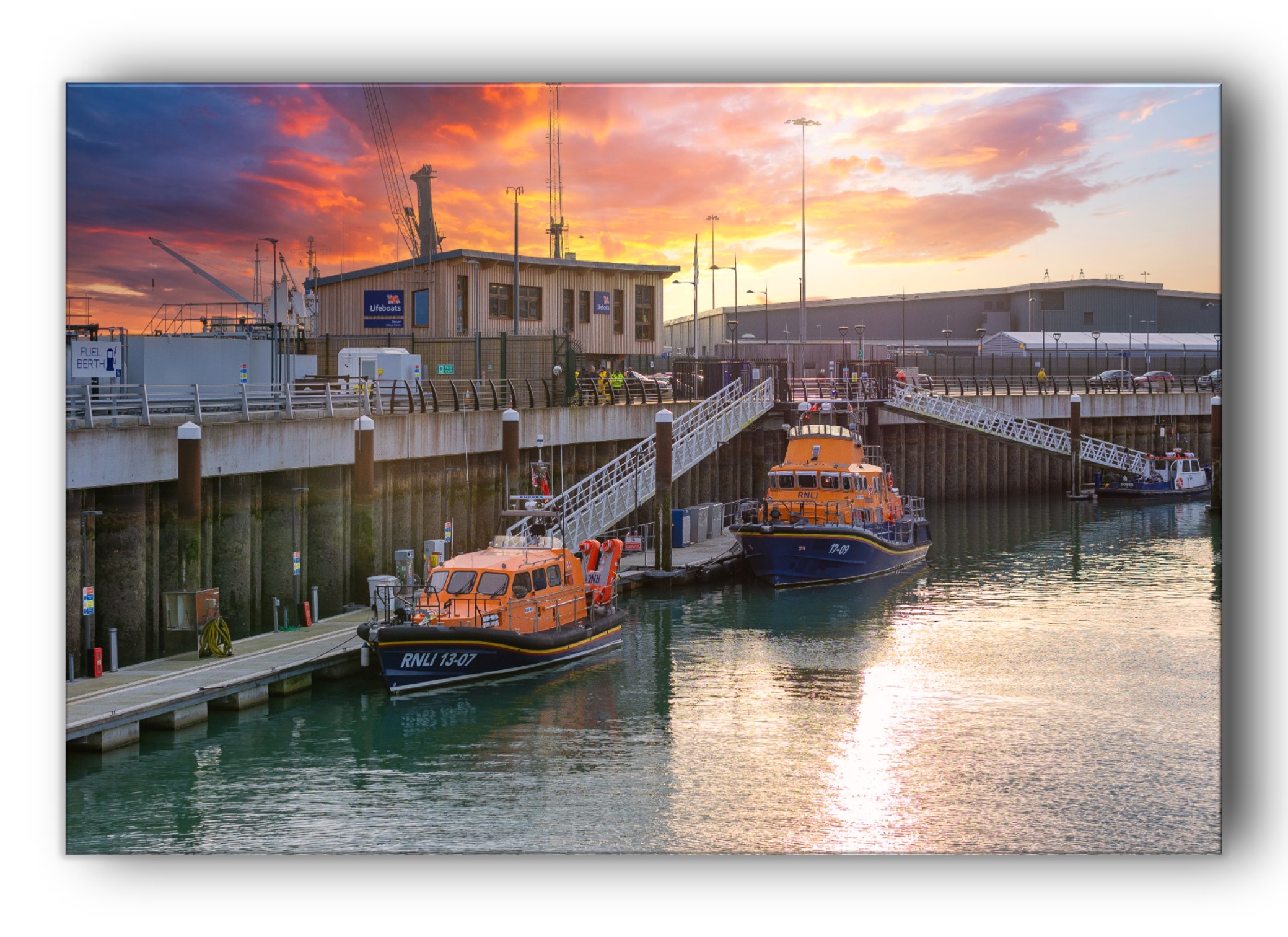 Sunset over Dover Lifeboat in the Port of Dover